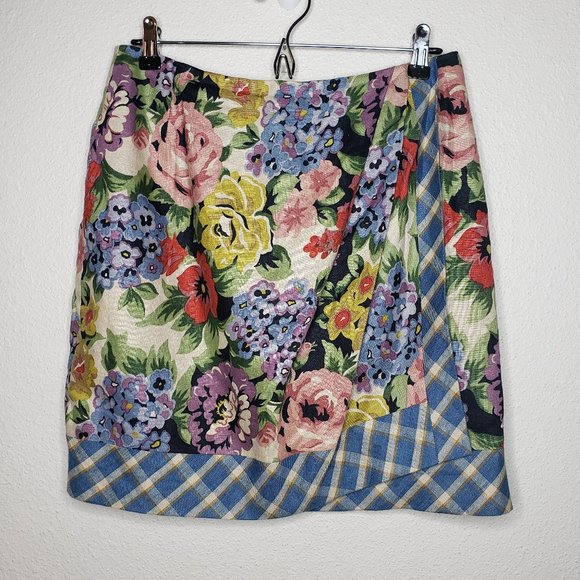 Anne Klein Dresses & Skirts - Vtg Anne Klien II Sz 12 Linen Tapestry Floral w/ Plaid Skirt (407)